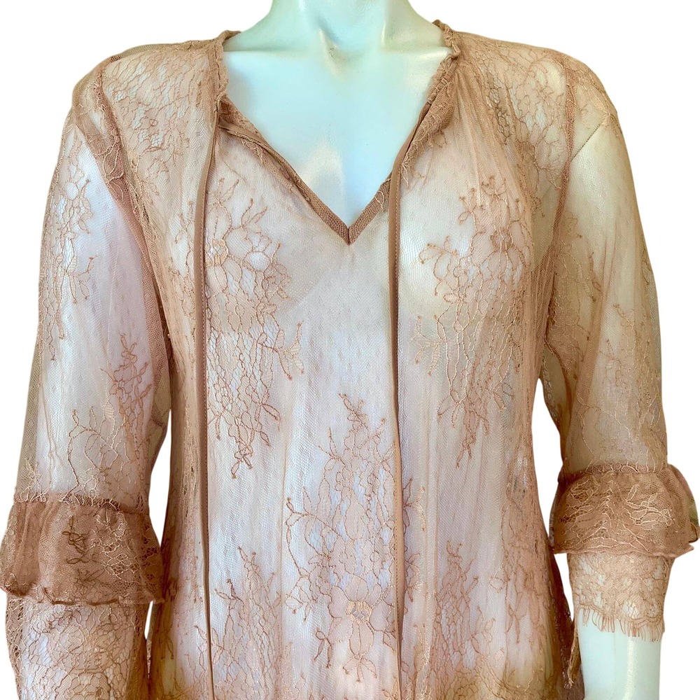 WHBM Pink Floral Lace Top Eyelash Trim Ruffle Sleeve Medium Romantic Fairy Boho - Picture 4 of 7